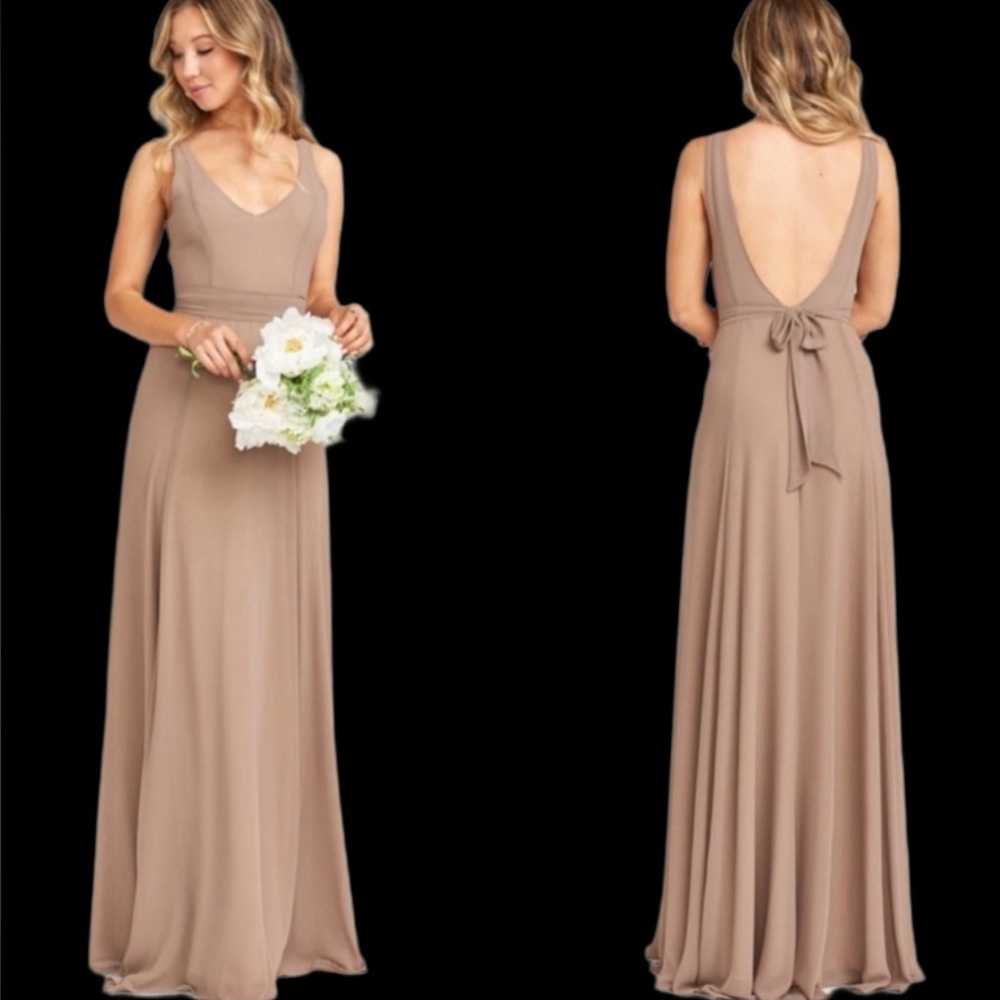 Show Me Your MuMu Jenn Prom Bridesmaid Gown Tan Sz XS Wedding Minimalist Flowy